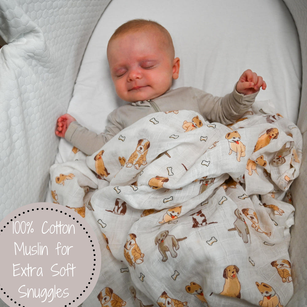 Woof Woof Baby Muslin Swaddle Blanket - MOOGCO Baby