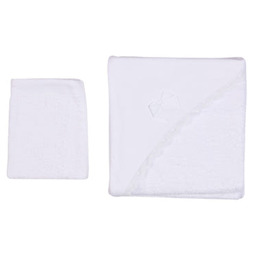 PURITY | Girls White Hooded Towel & Washcloth - MOOGCO Baby