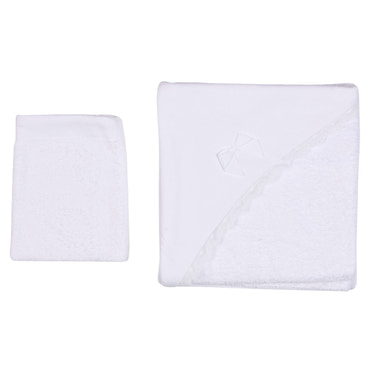 PURITY | Girls White Hooded Towel & Washcloth - MOOGCO Baby