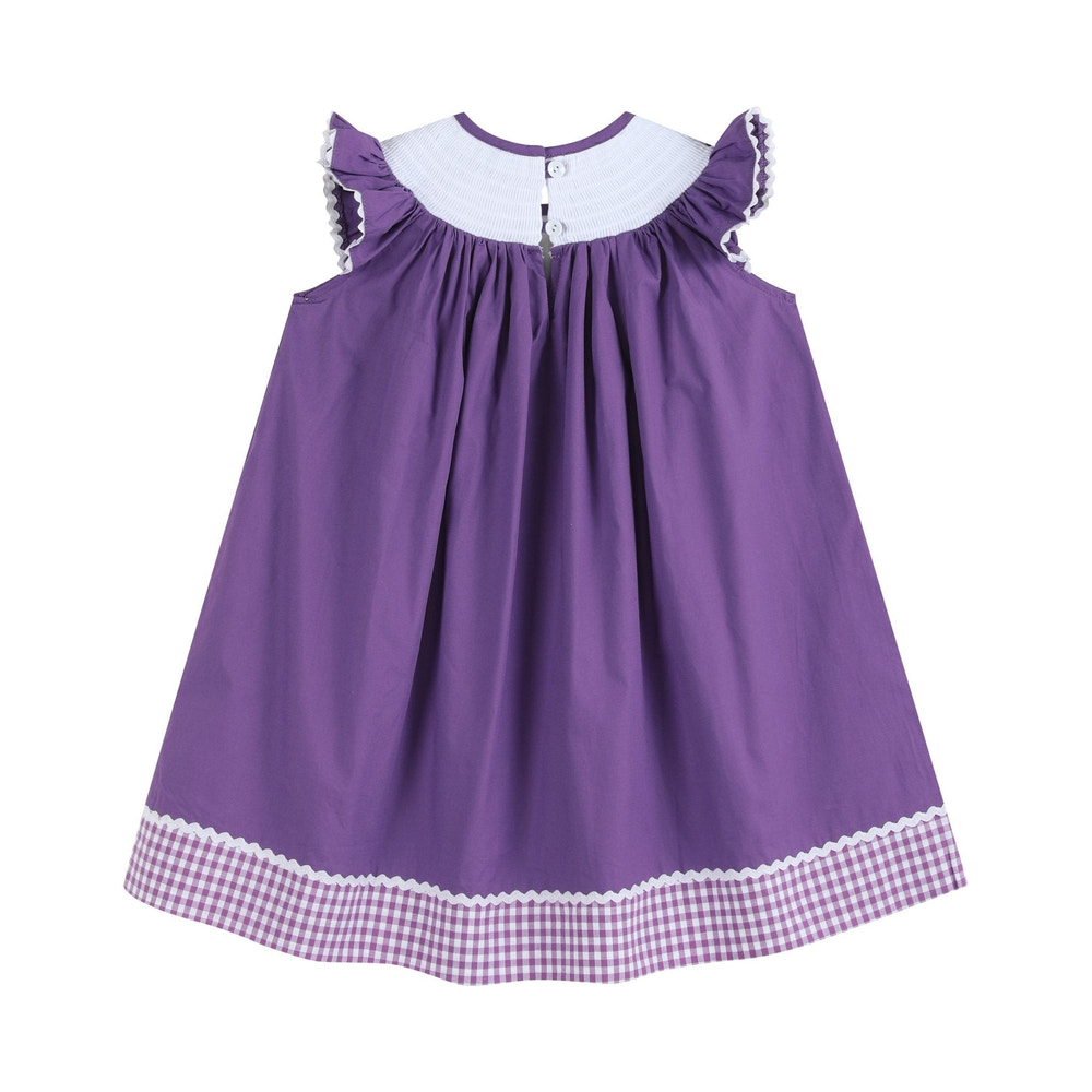 Purple and Gingham Mardi Gras Smocked Bishop Dress - MOOGCO Baby