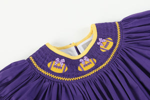 Purple and Gold Football Smocked Bishop Dress