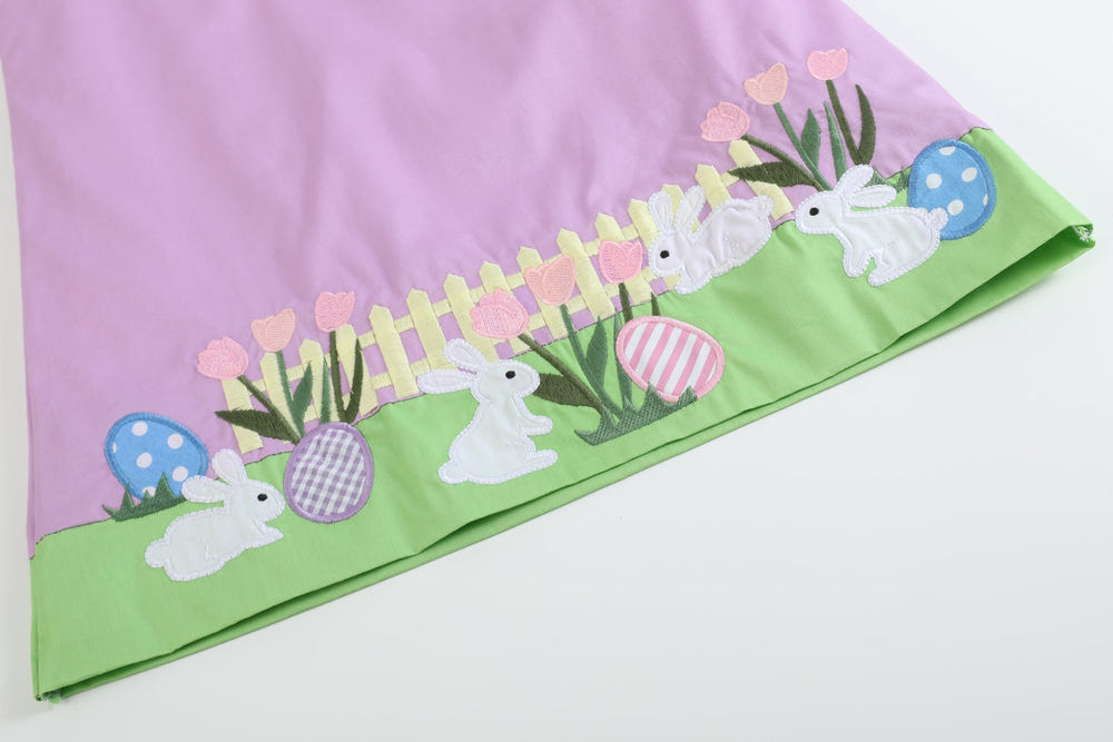 Purple Easter Bunny Garden Dress for babies, perfect for spring celebrations and festive occasions.