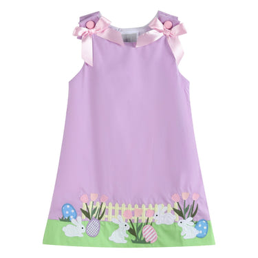 Purple Easter Bunny Garden Dress for babies, perfect for spring celebrations and festive occasions.