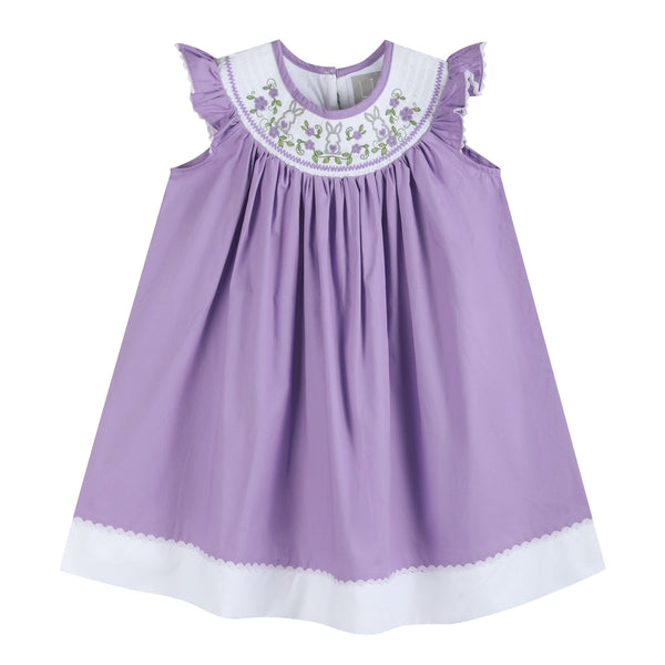 Purple Easter Bunny Smocked Bishop Dress