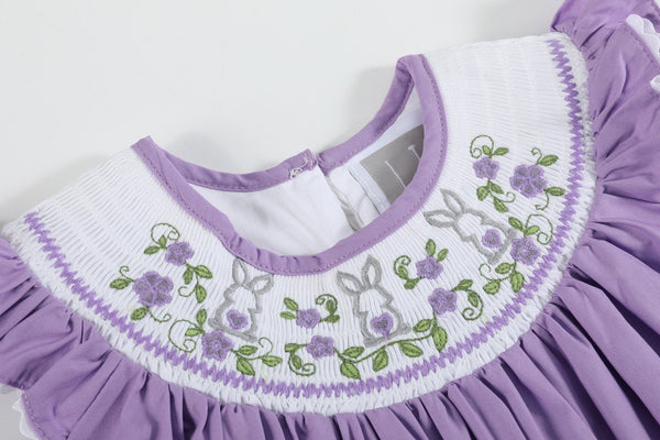 Purple Easter Bunny Smocked Bishop Dress