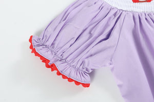 Purple Gingham Crayon Back to School Smocked Bishop Dress