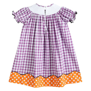 Purple Gingham Halloween Boo Smocked Bishop Dress