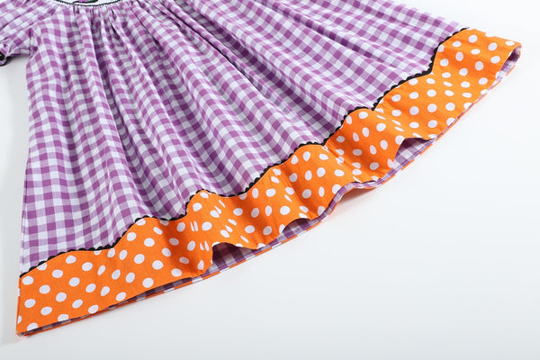 Purple Gingham Halloween Boo Smocked Bishop Dress