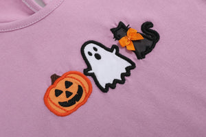 Purple Halloween Ruffle Top and Gray Skort Set