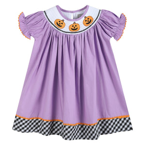 Purple Halloween Smocked Bishop Dress