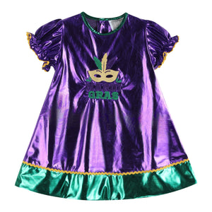 Purple Mardi Gras Applique Bishop Dress