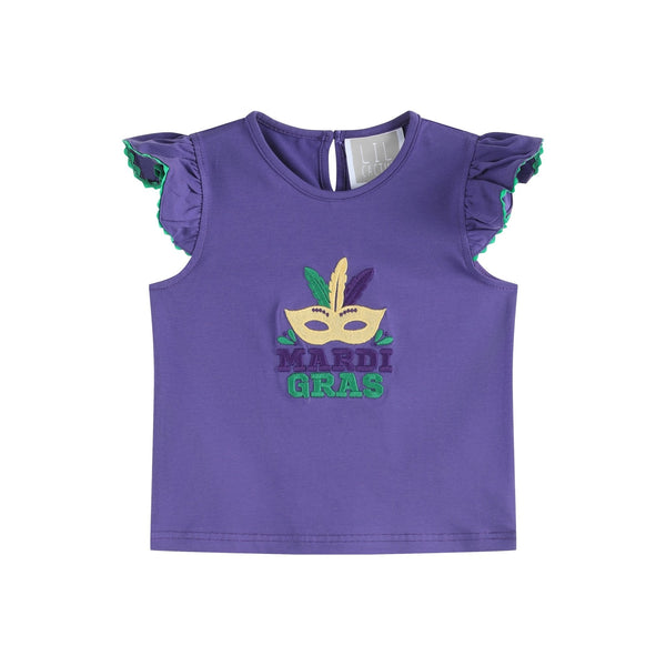 Purple Mardi Gras Applique Ruffle Shirt