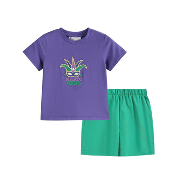 Purple Mardi Gras Applique Shirt and Shorts Set - MOOGCO Baby
