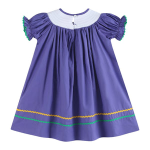 Purple Mardi Gras Smocked Bishop Dress