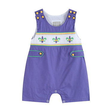 Purple Mardi Gras Smocked JonJons - MOOGCO Baby