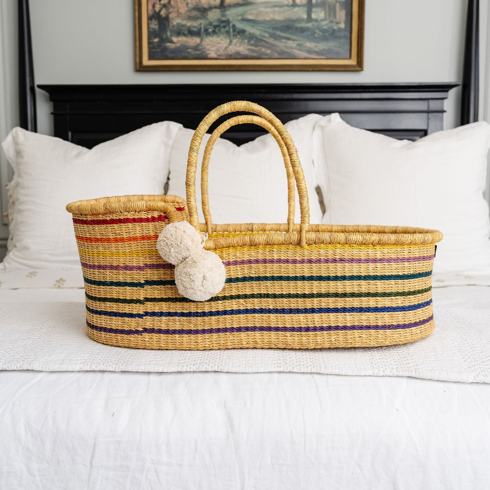 Rainbow<br> African Moses Basket<br>Vegan Handle