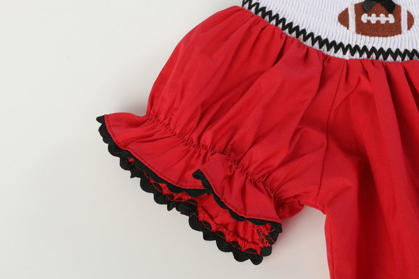 Red and Black Football Smocked Bishop Dress