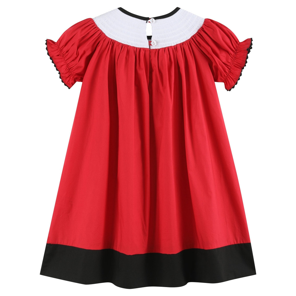 Red and Black Football Smocked Bishop Dress - MOOGCO Baby