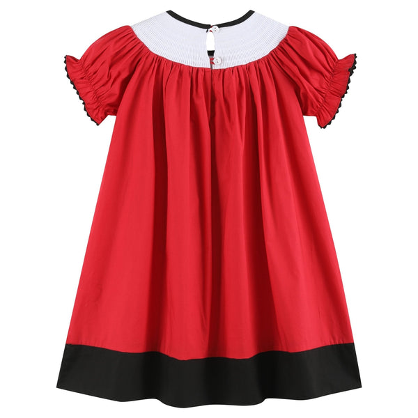 Red and Black Football Smocked Bishop Dress