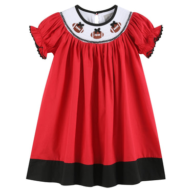 Red and Black Football Smocked Bishop Dress - MOOGCO Baby
