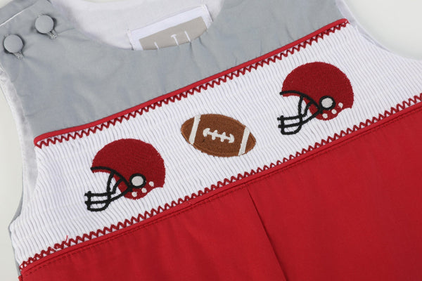 Red and Gray Football Smocked Overalls