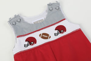 Red and Gray Football Smocked Overalls