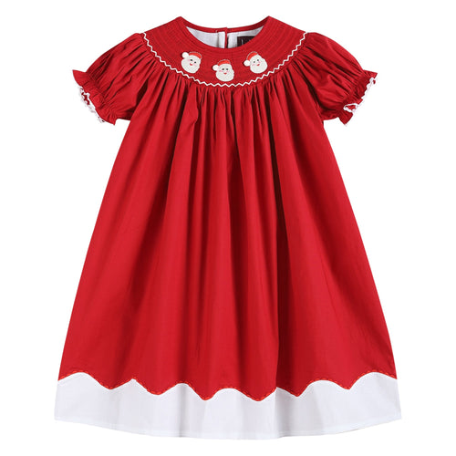 Red and White Santa Smocked Bishop Dress