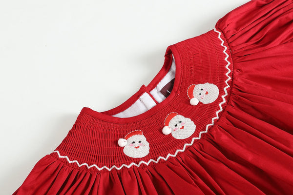 Red and White Santa Smocked Bishop Dress