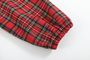 Red Christmas Plaid Colllared Ruffle Dress