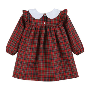 Red Christmas Plaid Colllared Ruffle Dress