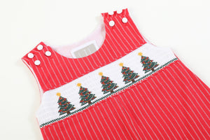 Red Christmas Tree Smocked Overalls