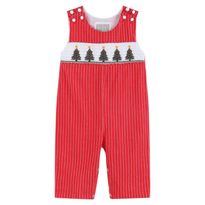 Red Christmas Tree Smocked Overalls