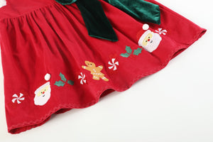 Red Corduroy Christmas Applique Big Bow Dress