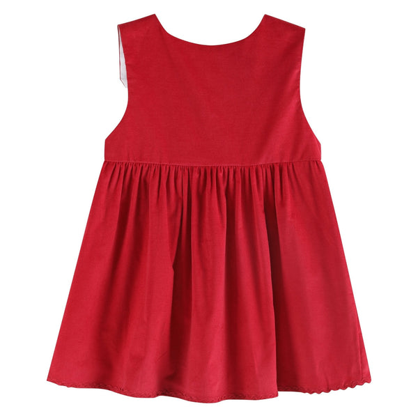 Red Corduroy Christmas Applique Big Bow Dress