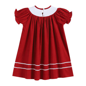 Red Corduroy Christmas Nativity Smocked Bishop Dress