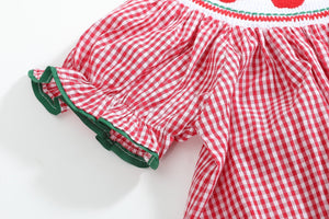 Red Gingham Apple Smocked Bishop Dress