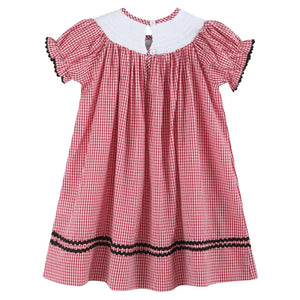 Red Gingham Barn Animals Smocked Bishop Dress Apparel