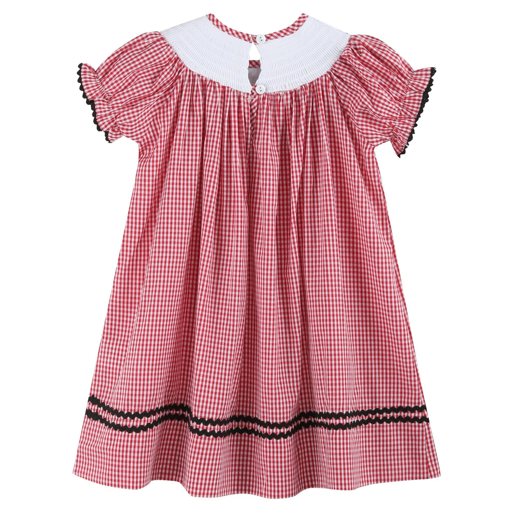 Red Gingham Barn Animals Smocked Bishop Dress - MOOGCO Baby