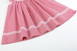 Red Gingham Baseball Smocked Bishop Dress