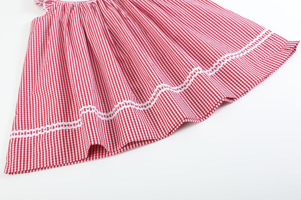 Red Gingham Baseball Smocked Bishop Dress