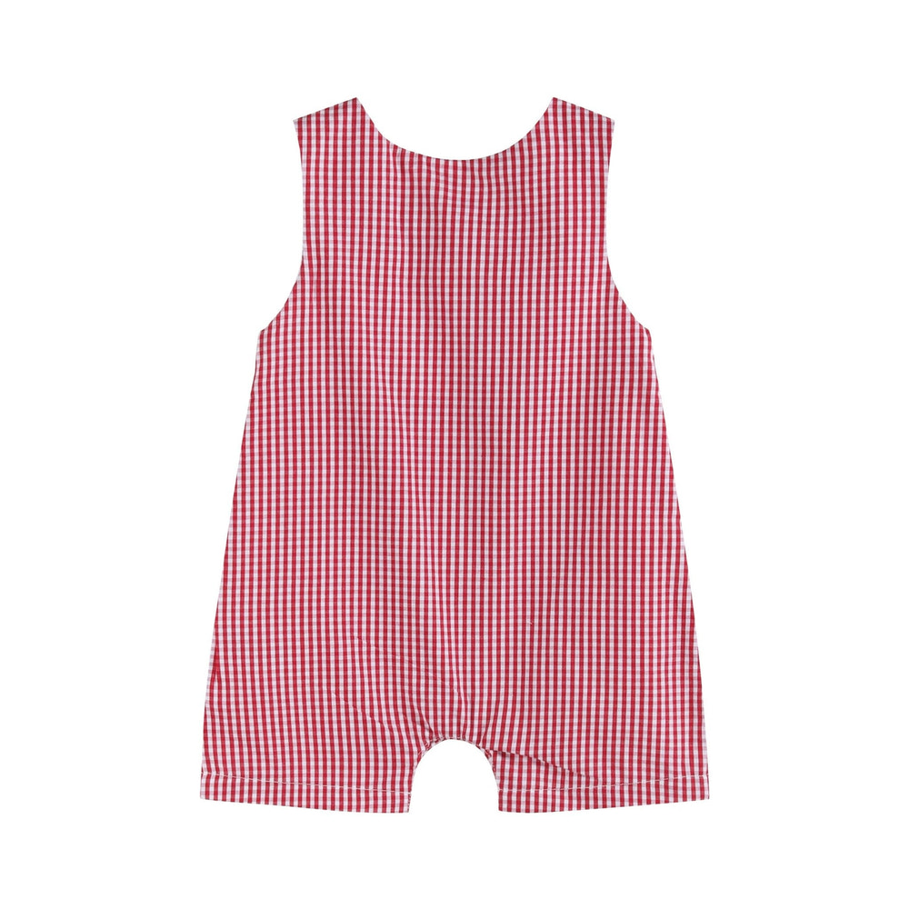 Red Gingham Baseball Smocked Shortalls