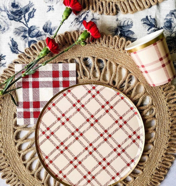 Red Plaid Small Disposable Paper Napkins (16pcs)