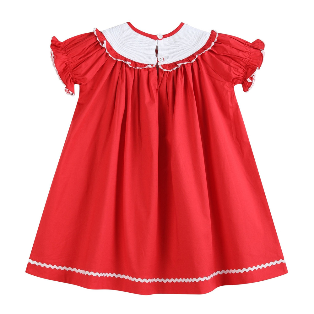 Red Santa Smocked Ruffle Bishop Dress