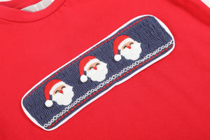 Red Santa Smocked Shirt and Navy Pants Set