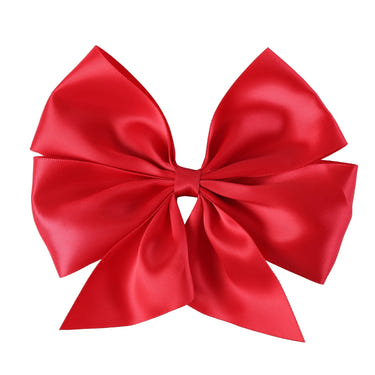 Red satin bow hair clip for babies, a stylish and cute hair accessory for little ones.