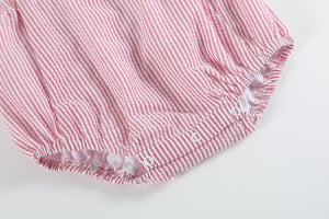 Red Seersucker Strawberry Ruffle Romper