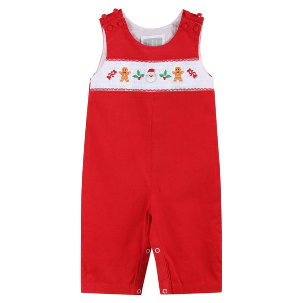 Red Velvet Christmas Smocked Overalls for babies, perfect for festive occasions and cozy holiday celebrations.