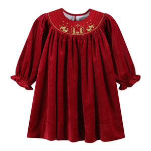 Red Velvet Nativity Smocked Dress