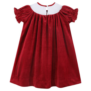 Red Velvet Reindeer Smocked Bishop Dress