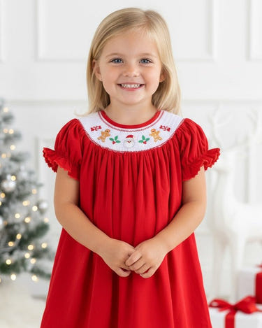 Red Velvet Christmas Smocked Bishop Dress